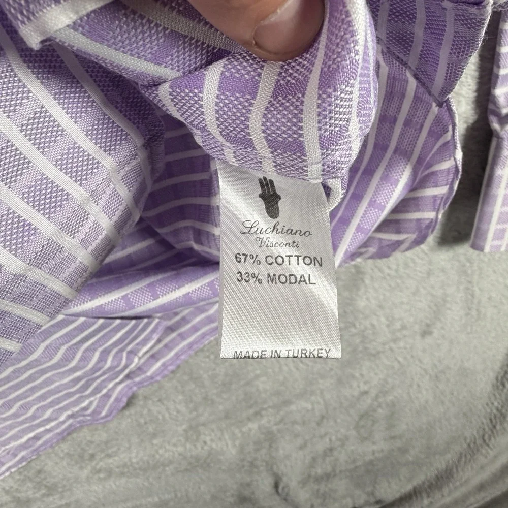 Luchiano Visconti Classic Men's XL Purple/White Check 32/33 Spread Collar Shirt